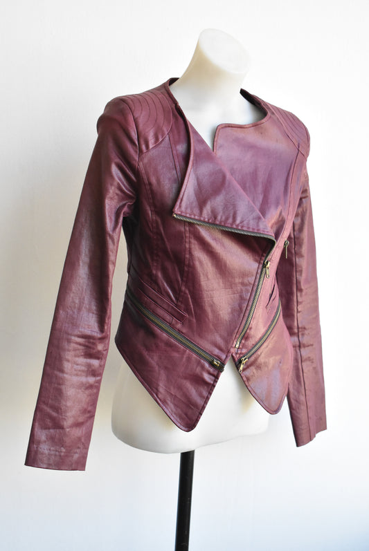 Shilla red faux-leather crop jacket, size 8