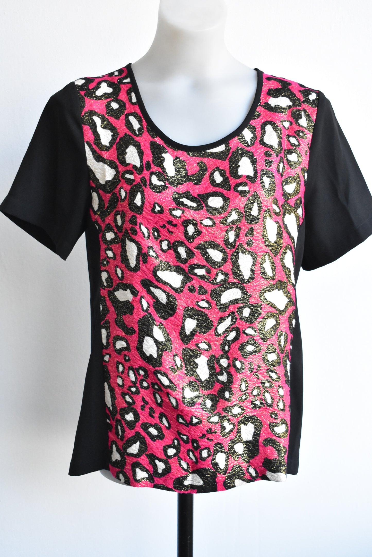 Erina Emery pink leopard print top, size 8