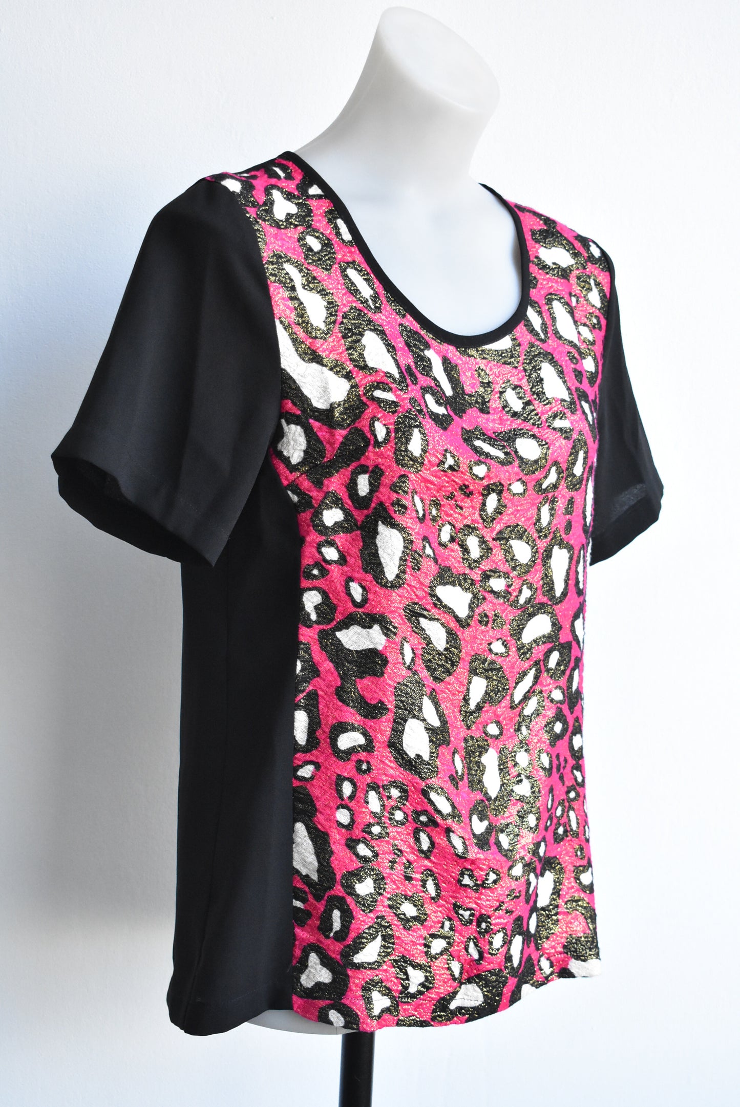 Erina Emery pink leopard print top, size 8