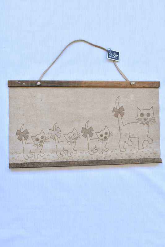 Embossed suede cat wall hanging