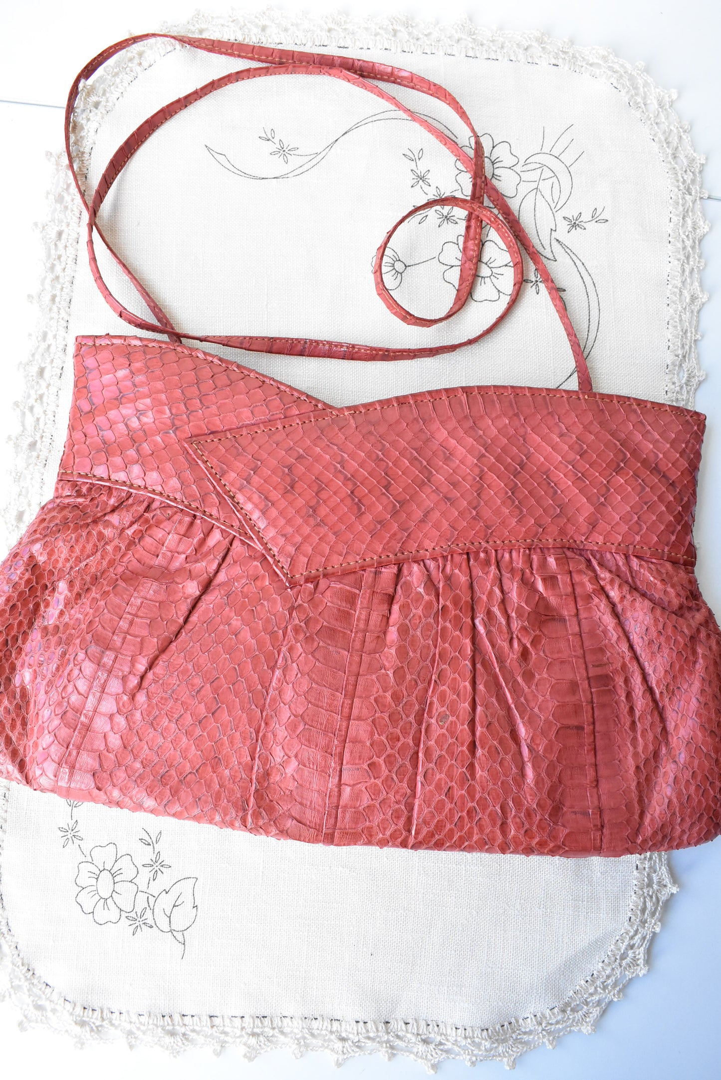 Vintage red leather shoulder bag