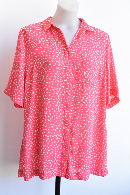 Hot pink white flowers blouse, L