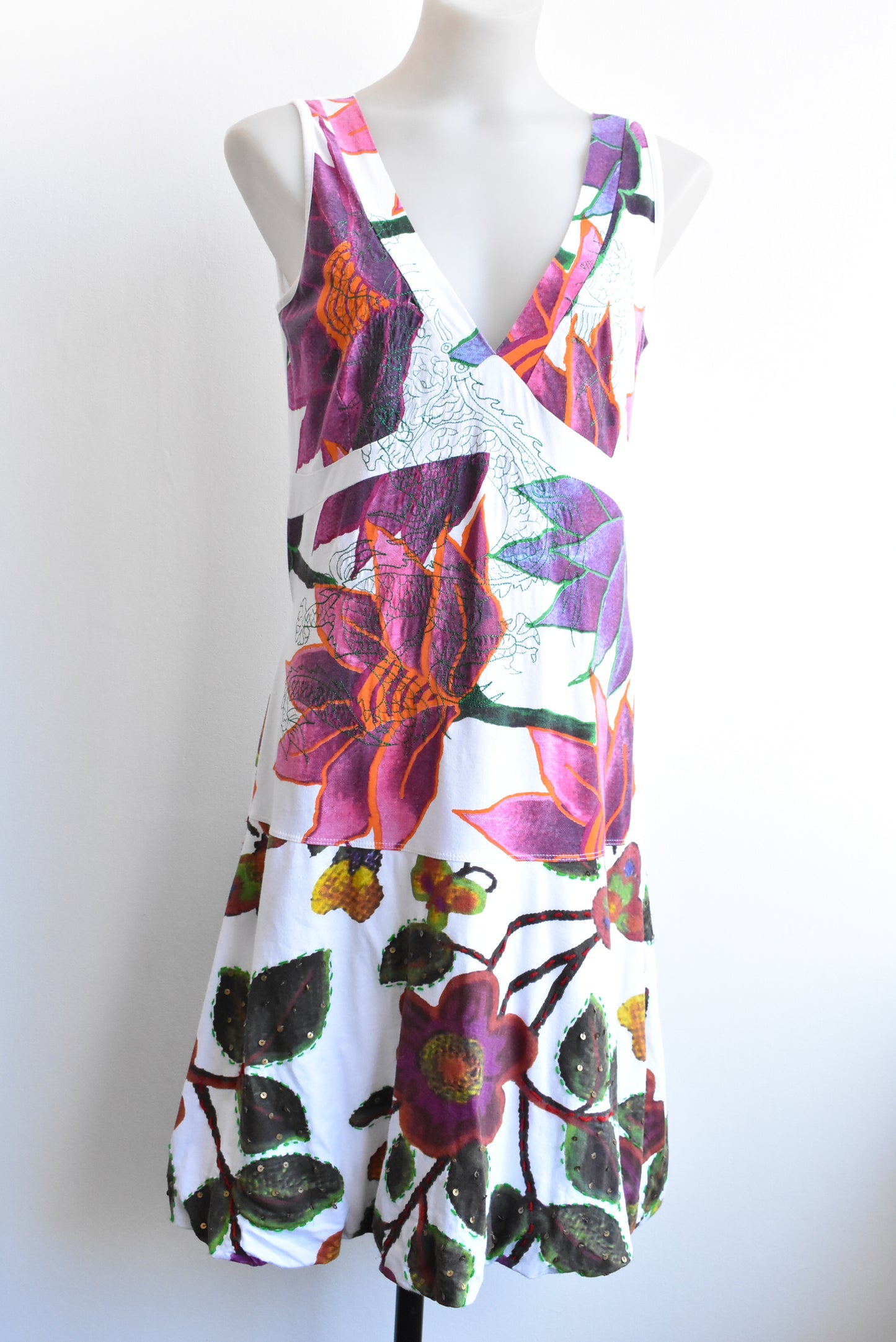 Desigual floral embroidered sleveeless dress, size L