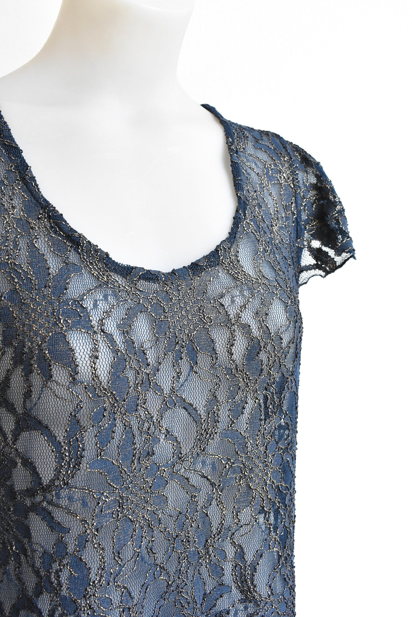 Vintage Collections navy and gold lace dress, size L