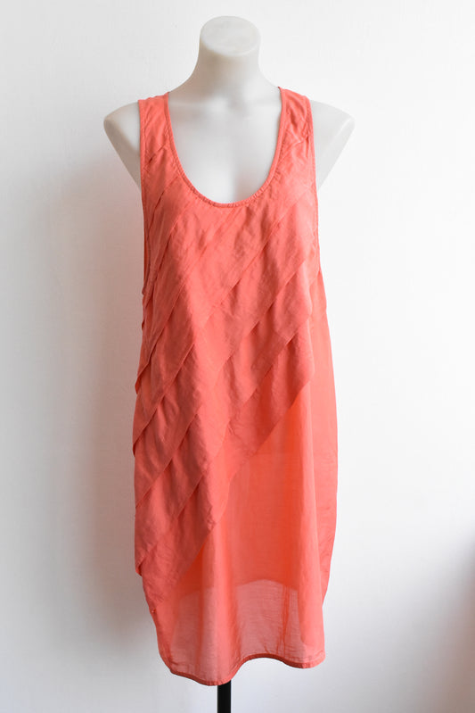 Hopetown coral silk sleeveless dress with front paneling. M