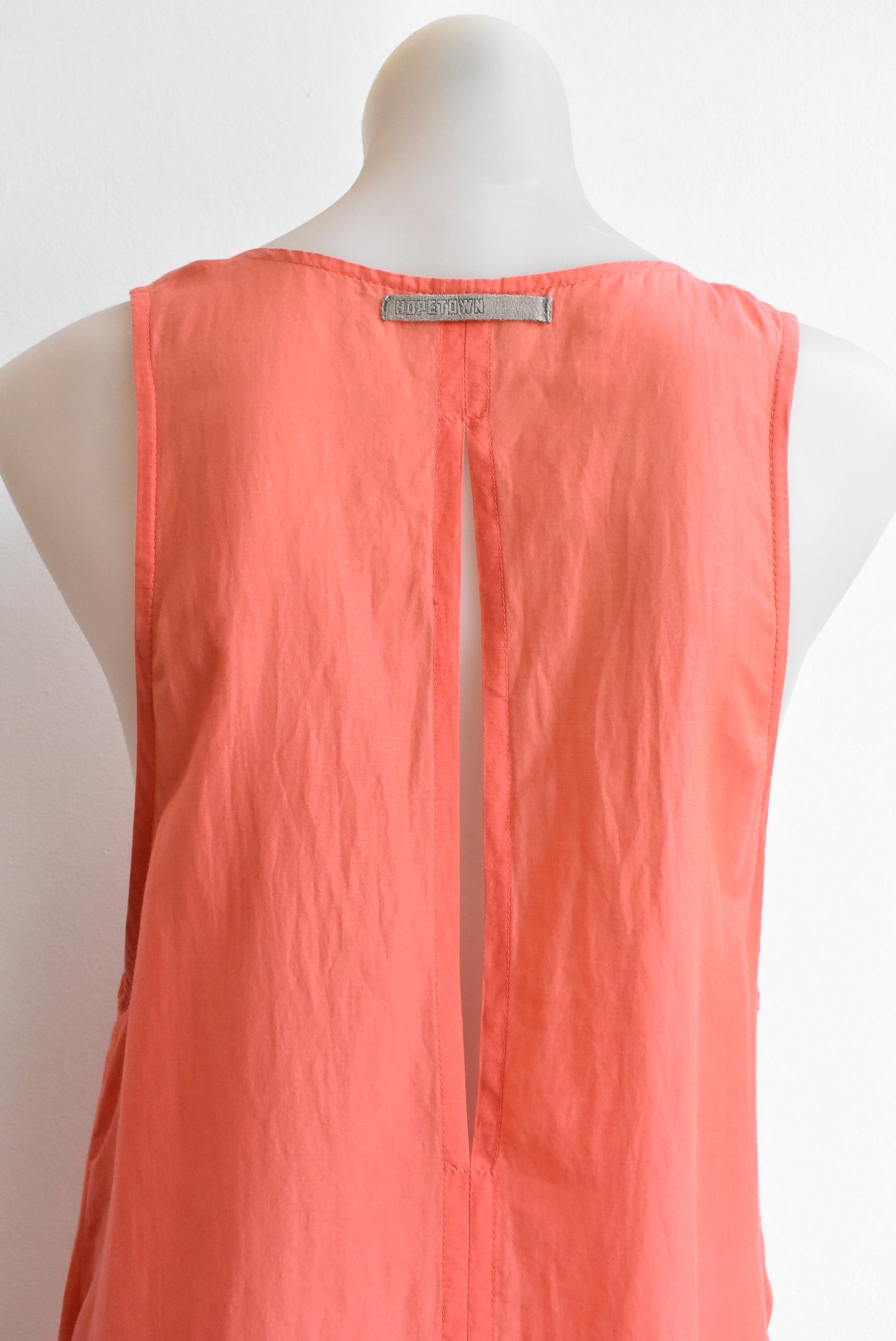 Hopetown coral silk sleeveless dress with front paneling. M
