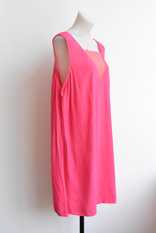 Glassons hot pink lace v neck dress, M/L