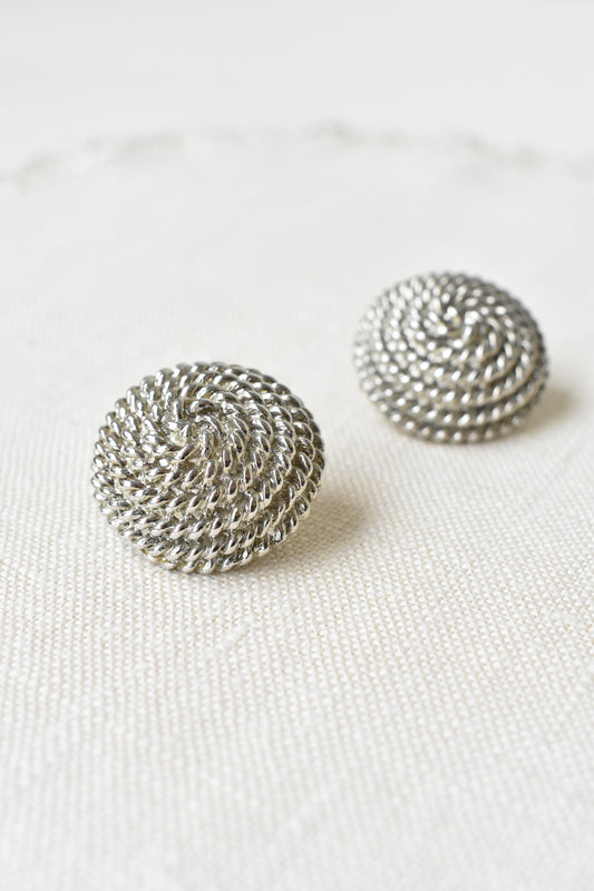 Silver rope pattern large clip on earrings