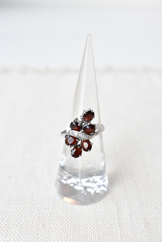 Diamond and garnet cluster costume ring