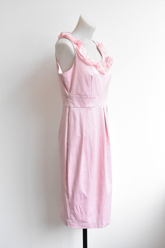 Grace Hill dusky pink ruffle collar sleeveless dress, size M