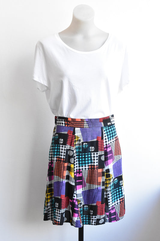 Warehouse 14 multi-patterned mini skirt, size S